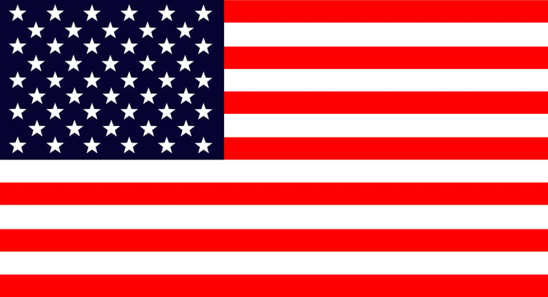 The flag of the United States featuring a blue canton with white stars and alternating red and white stripes